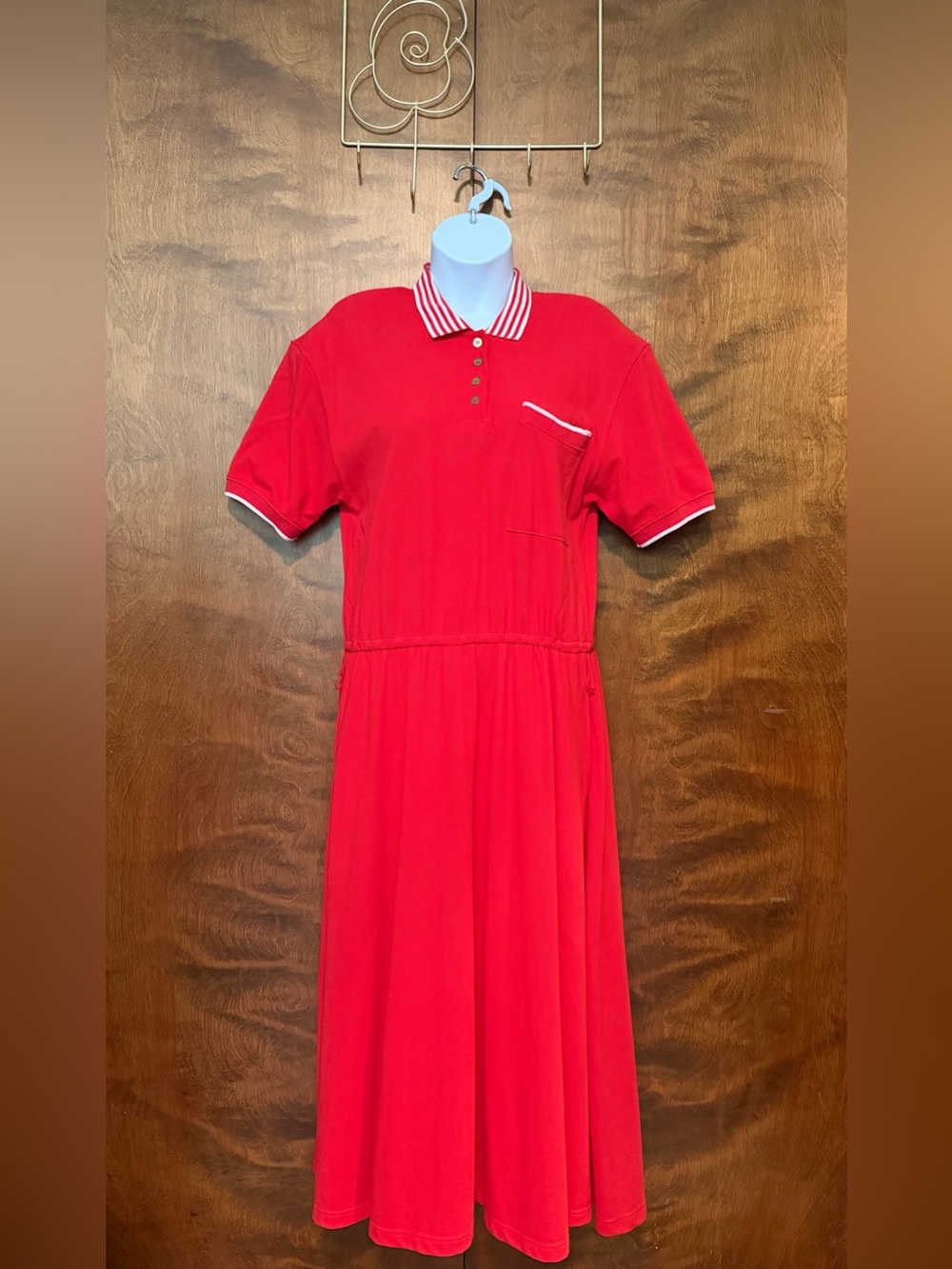 Vintage Talbots Short Sleeve Midi Polo Dress Womens M Red Cotton Maxi A-Line EUC